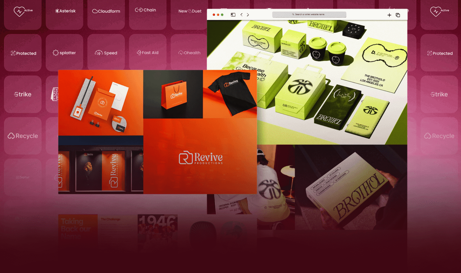 Brand identity design work by Lotiva showing logo and brand system examples