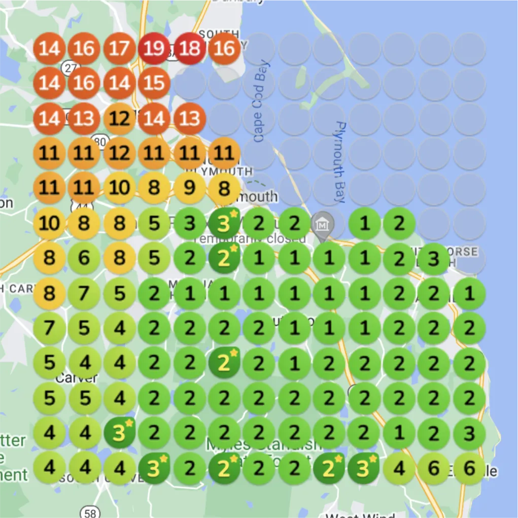 Same local business ranking in the top three across the map after Lotiva local SEO